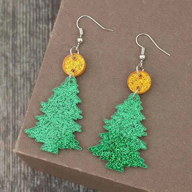 Glitter Acrylic Tree Shape Earrings