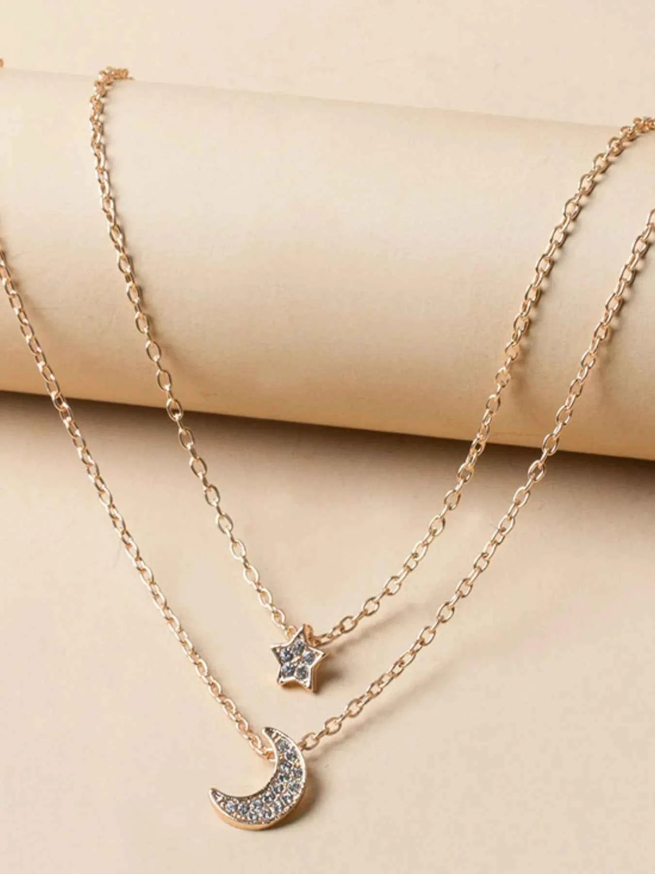 Double Layered Star and Moon Pendant Necklace