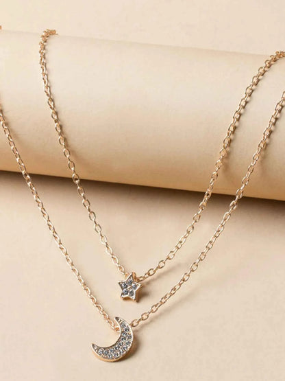 Double Layered Star and Moon Pendant Necklace