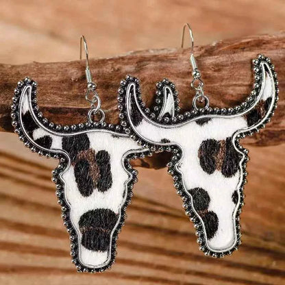 Alloy Animal Print Cow Head Earrings