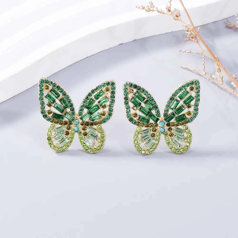 Alloy Inlaid Rhinestone Butterfly Earrings