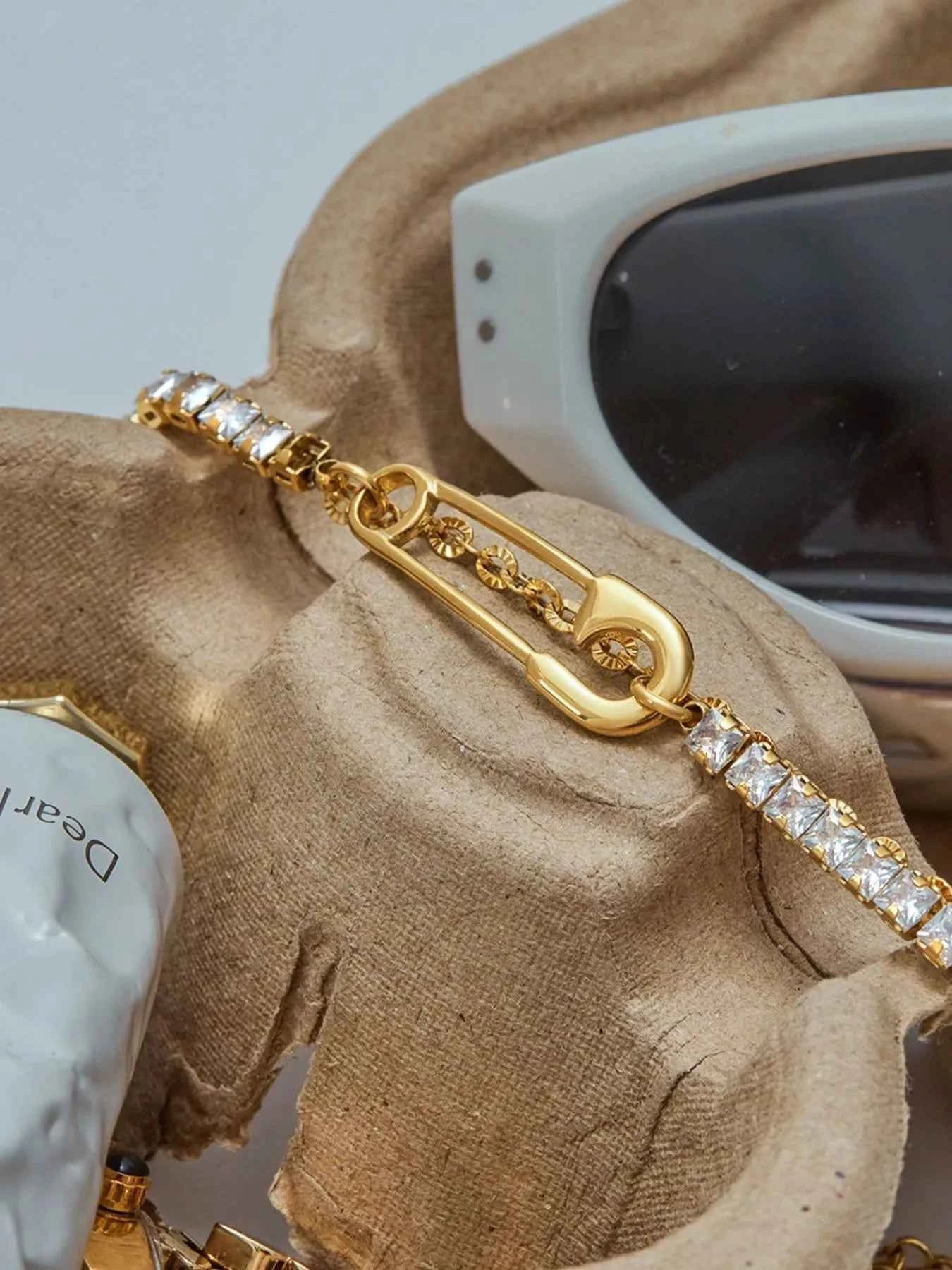 2-Piece 18K Gold-Plated Inlaid Zircon Bracelet