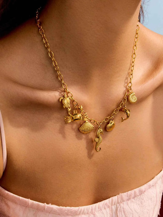 18K Gold-Plated Stainless Steel Ocean Theme Necklace