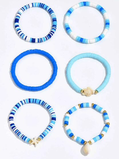 6-Piece Ceramic Beaded Shell Bracelet