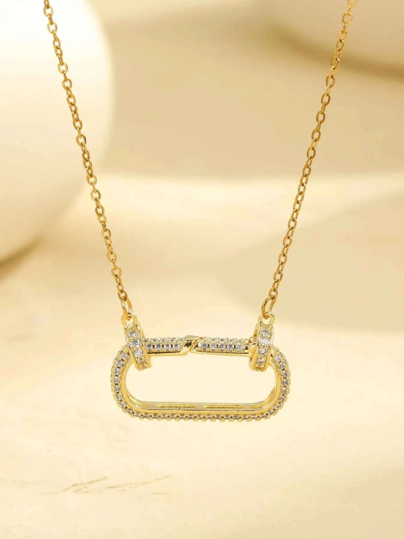 Stainless Steel Zircon Rectangle Pendant Necklace