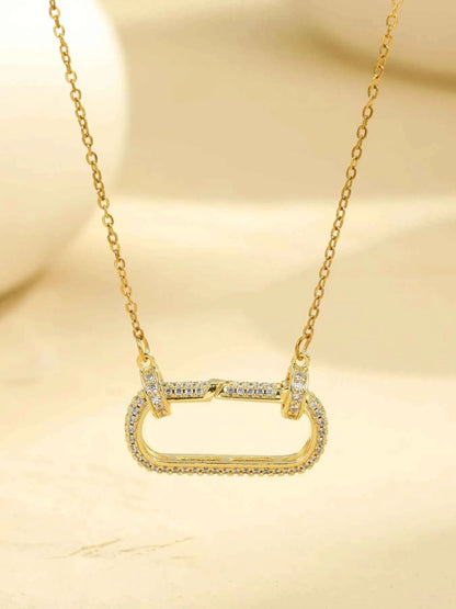 Stainless Steel Zircon Rectangle Pendant Necklace