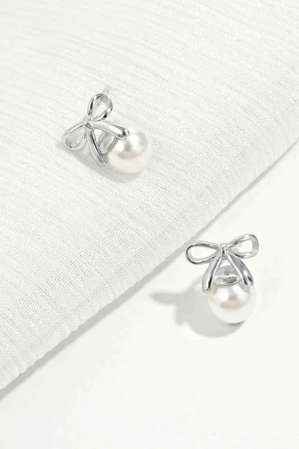 925 Sterling Silver Pearl Bow Earrings