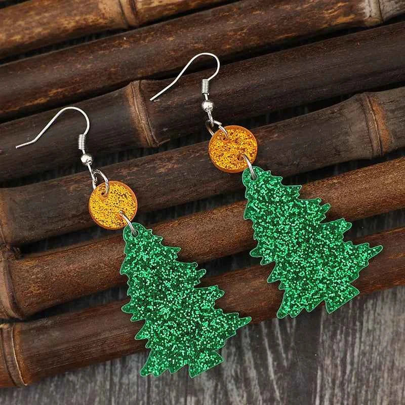 Glitter Acrylic Tree Shape Earrings