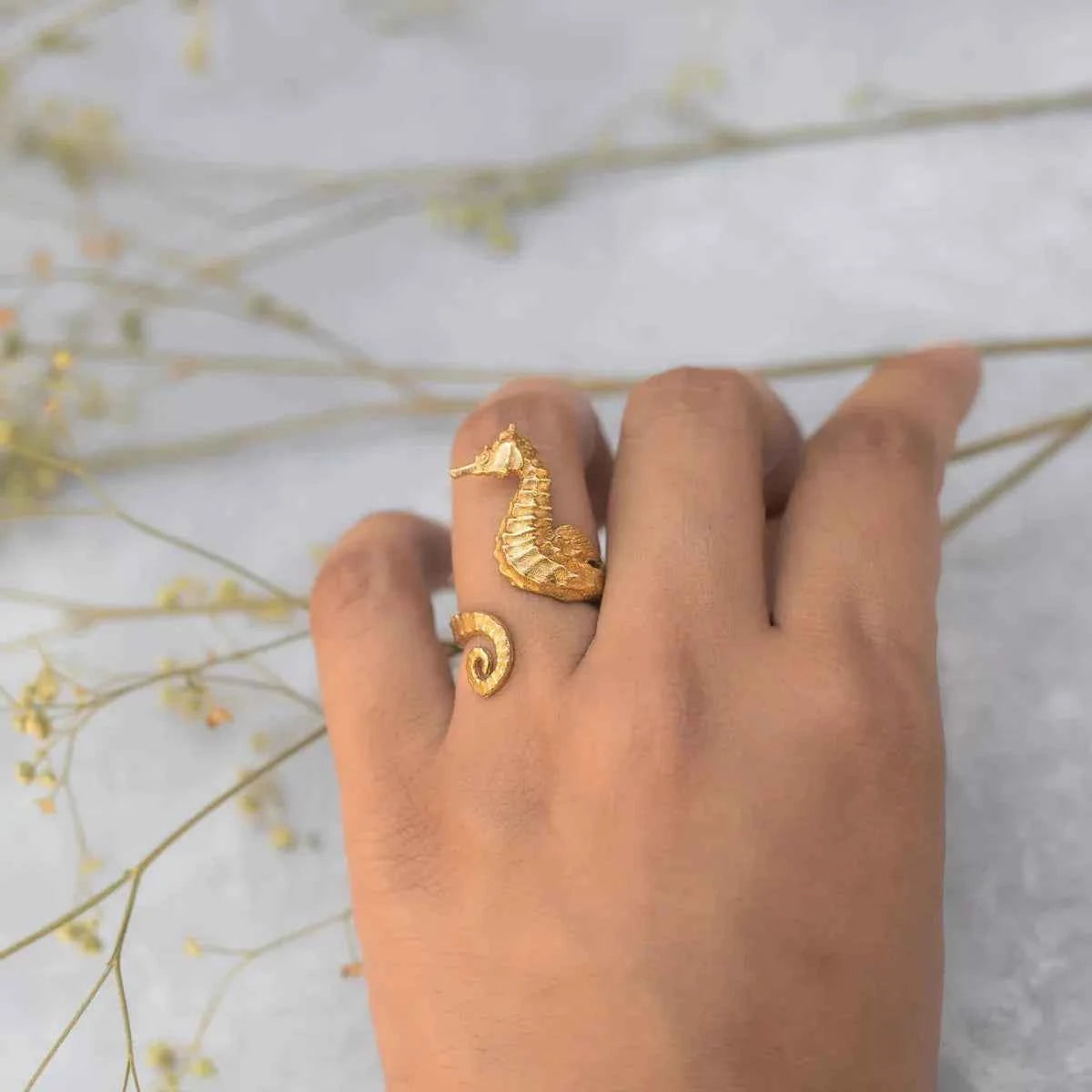 18K Gold-Plated Seahorse Wrap Adjustable Ring