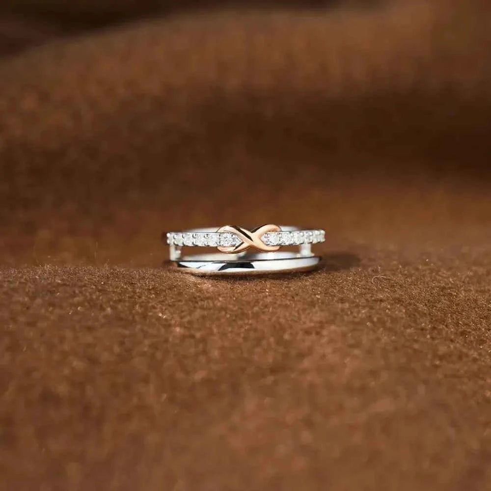 Double-Layered Zircon 925 Sterling Silver Ring