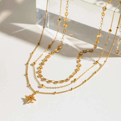 18K Gold-Plated Layered Star Pendant Necklace