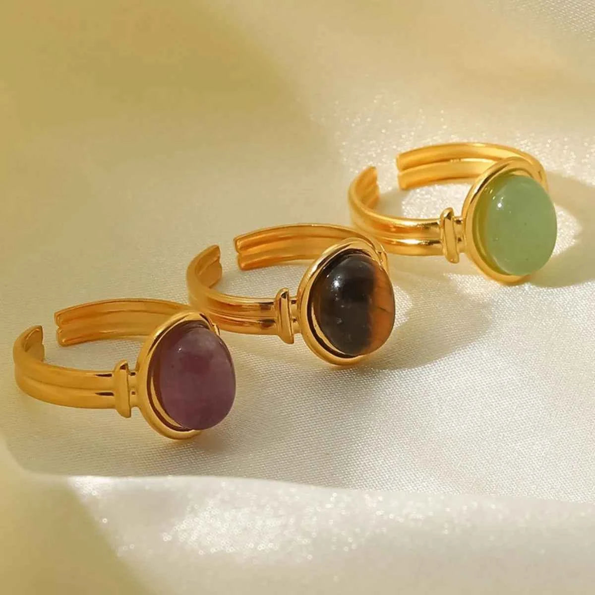 Vintage Natural Stone Gold Plated Adjustable Ring