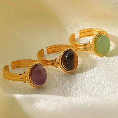 Vintage Natural Stone Gold Plated Adjustable Ring