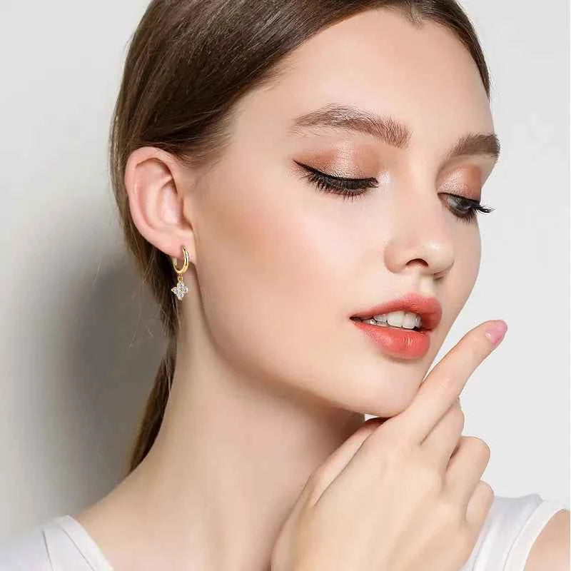 925 Sterling Silver Moissanite Hoop Drop Earrings