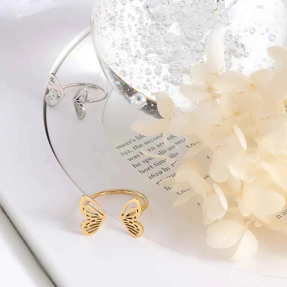 Titanium Steel Butterfly Open Ring