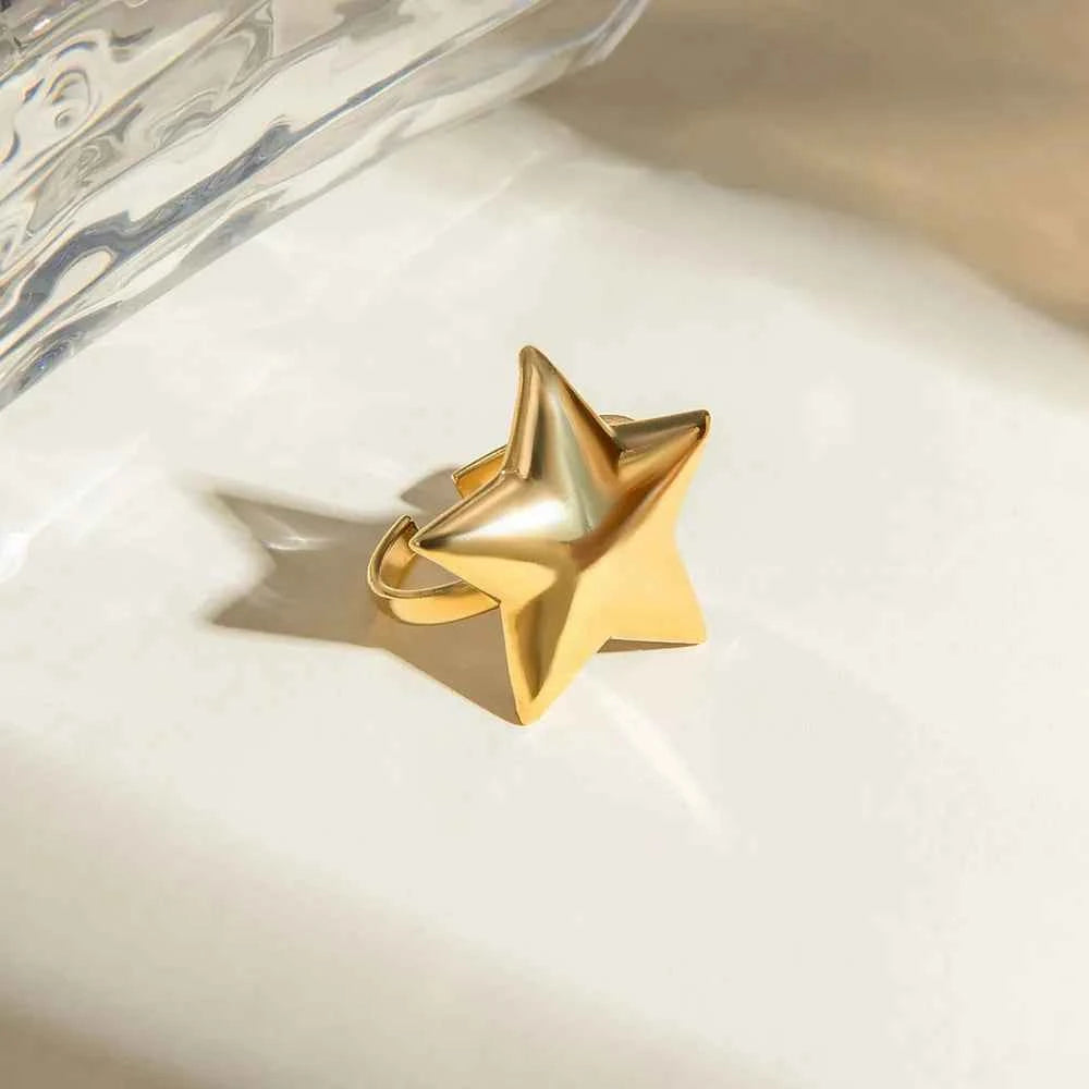 18K Gold-Plated Stainless Steel Star Ring