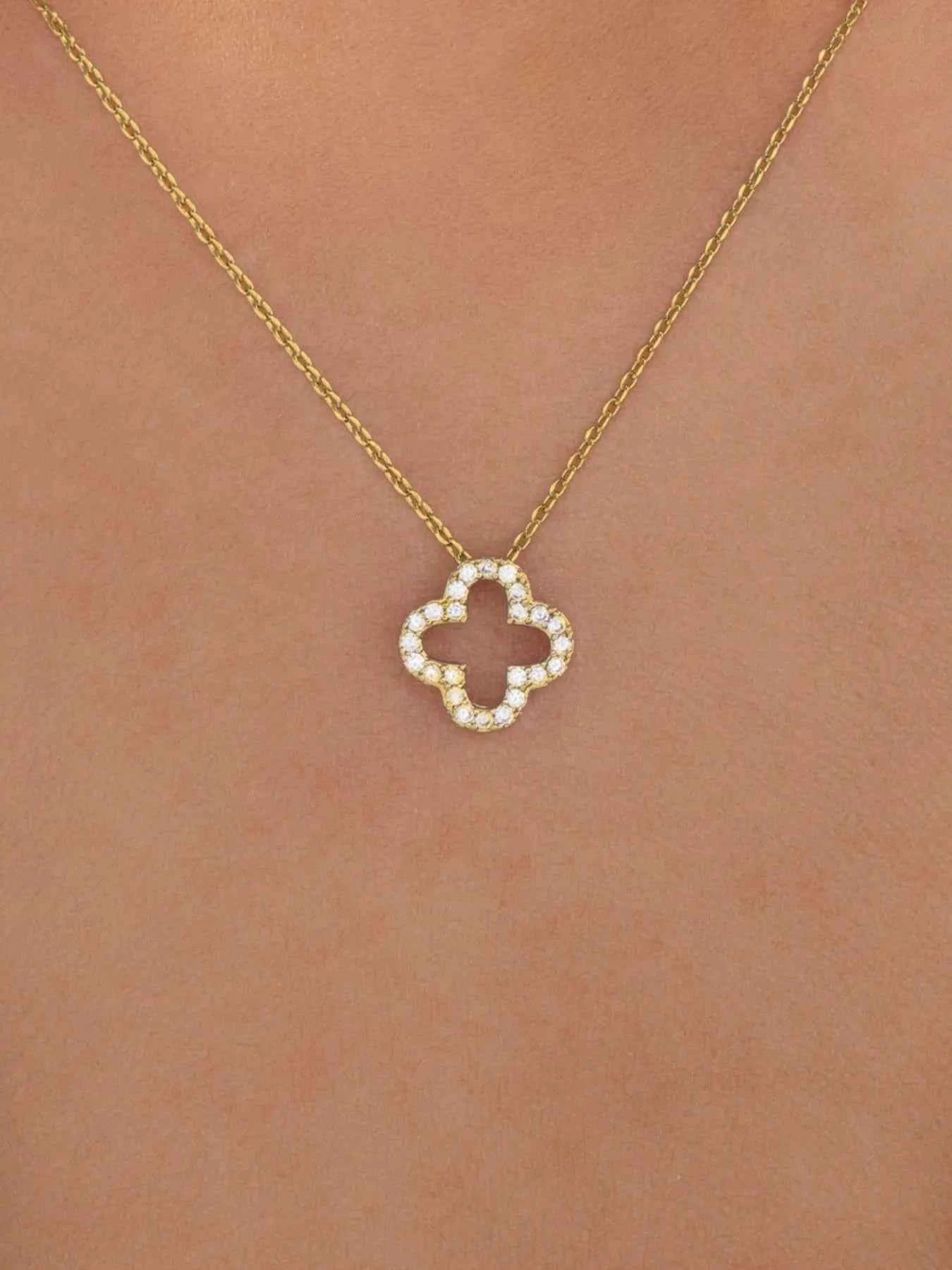 Inlaid Zircon Clover Pendant Necklace