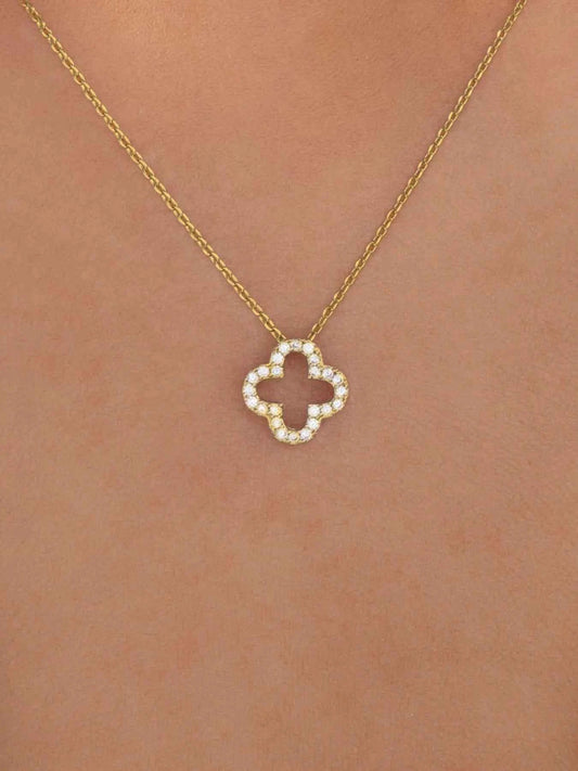 Inlaid Zircon Clover Pendant Necklace