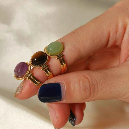 Vintage Natural Stone Gold Plated Adjustable Ring