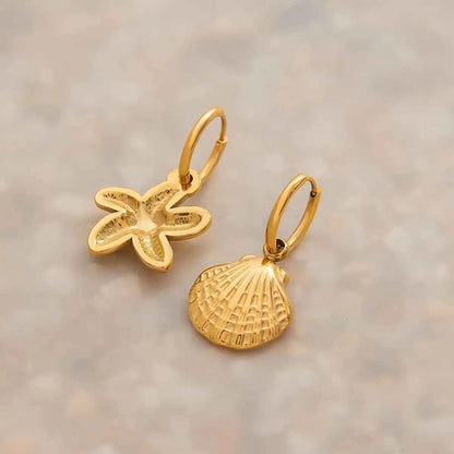 Vintage Gold Seashell & Starfish Drop Earrings