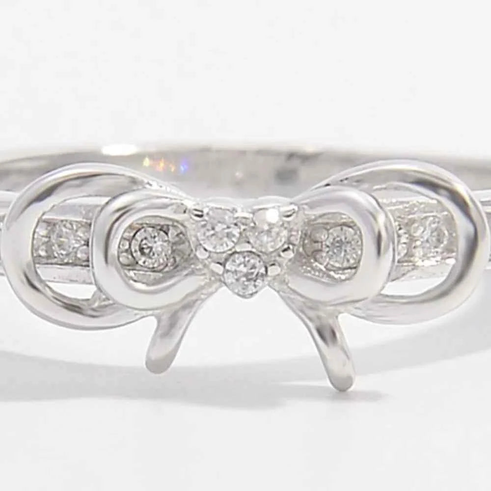 925 Sterling Silver Inlaid Zircon Bow Ring