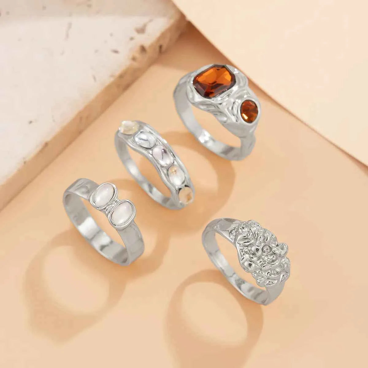 4-Piece Stainless Steel Inlaid Rhinestone Ring