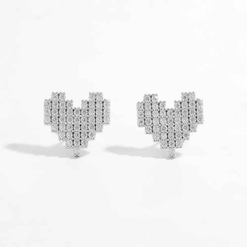 925 Sterling Silver Inlaid Zircon Heart Stud Earrings