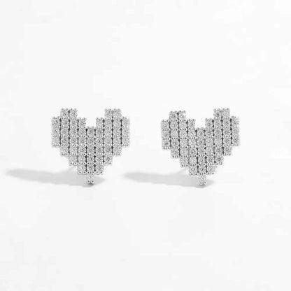 925 Sterling Silver Inlaid Zircon Heart Stud Earrings