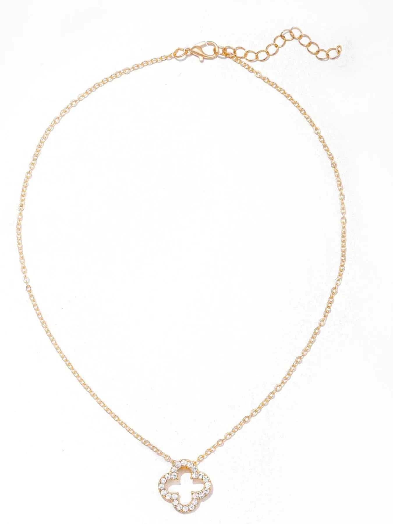 Inlaid Zircon Clover Pendant Necklace