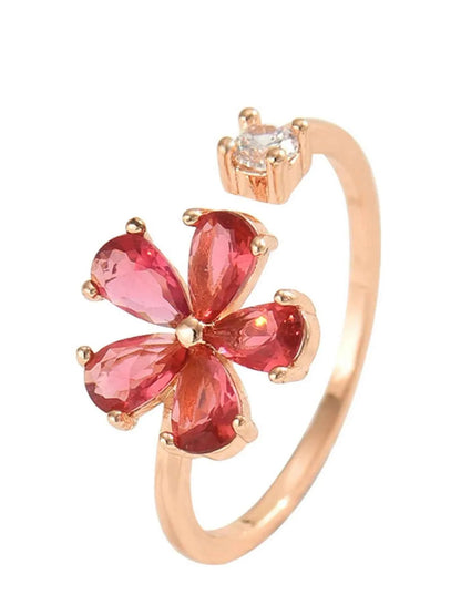18K Gold-Plated Stainless Steel Zircon Flower Ring