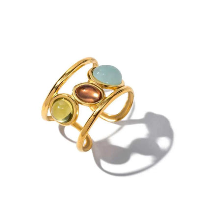 18K Gold-Plated Gemstone Open Cuff Ring