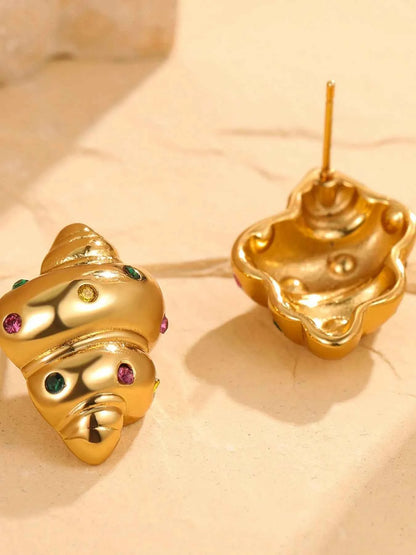 18K Gold-Plated Inlaid Zircon Spiral Earrings