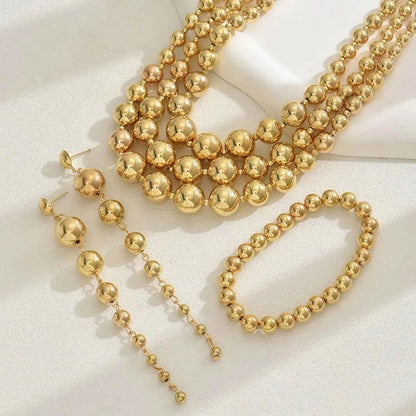 18K Stainless Steel Beaded Multi-Layered Necklace Bracelet Earrings Jewelry Set