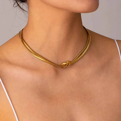 Double Layered Knot Herringbone Choker Necklace