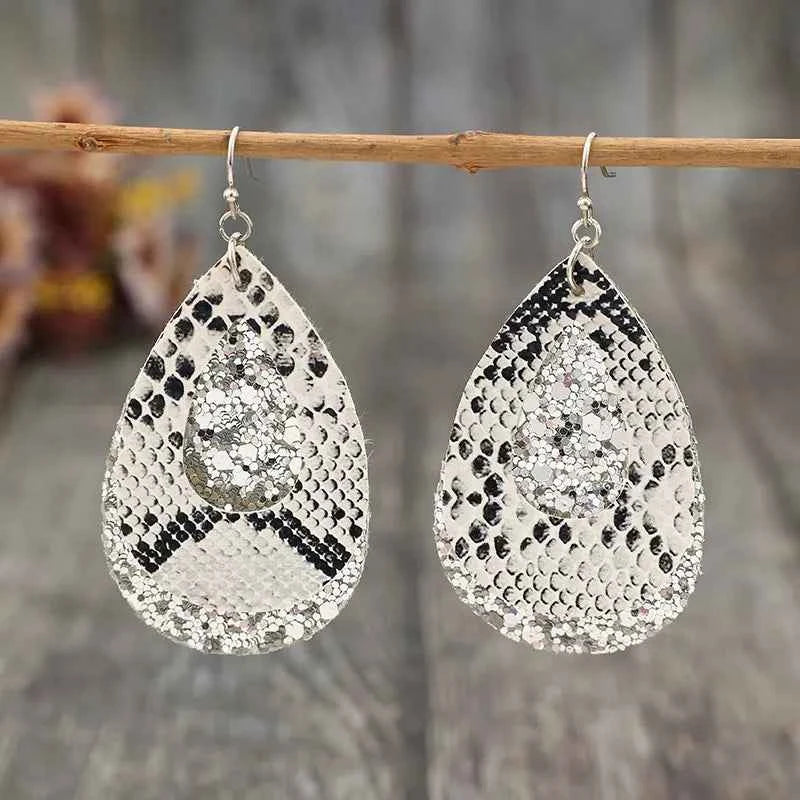 PU Leather Sequin Teardrop Earrings