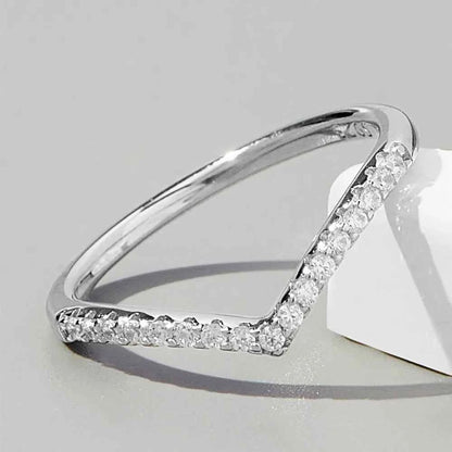 V Shape Inlaid Zircon 925 Sterling Silver Ring