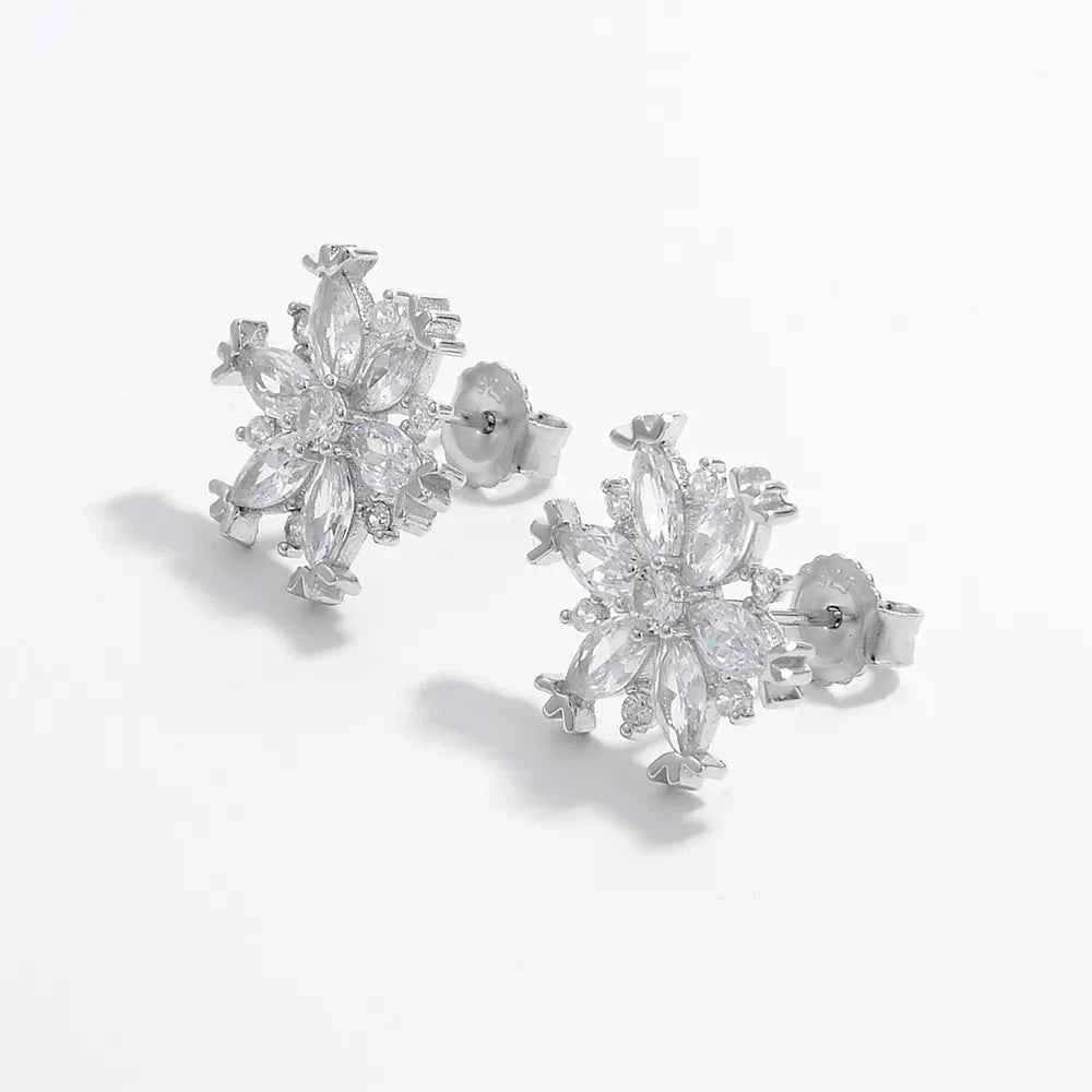 925 Sterling Silver Zircon Snowflake Earrings