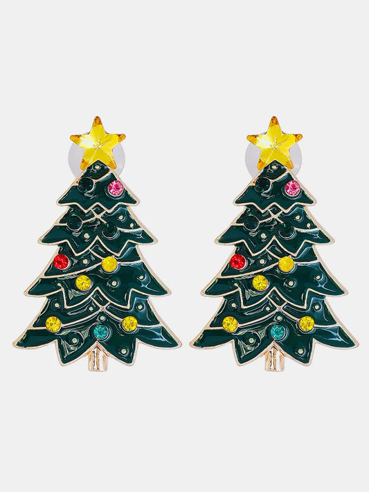 Alloy Inlaid Rhinestone Christmas Tree Earrings - Mr. Gem & Company