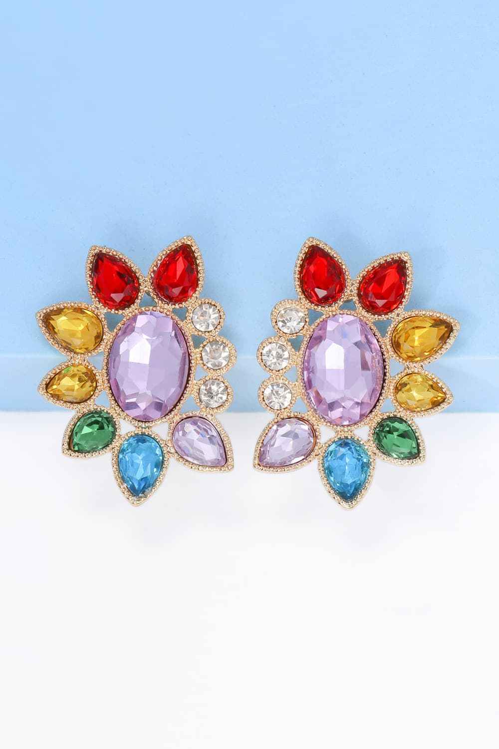 Geometrical Shape Glass Stone Dangle Earrings