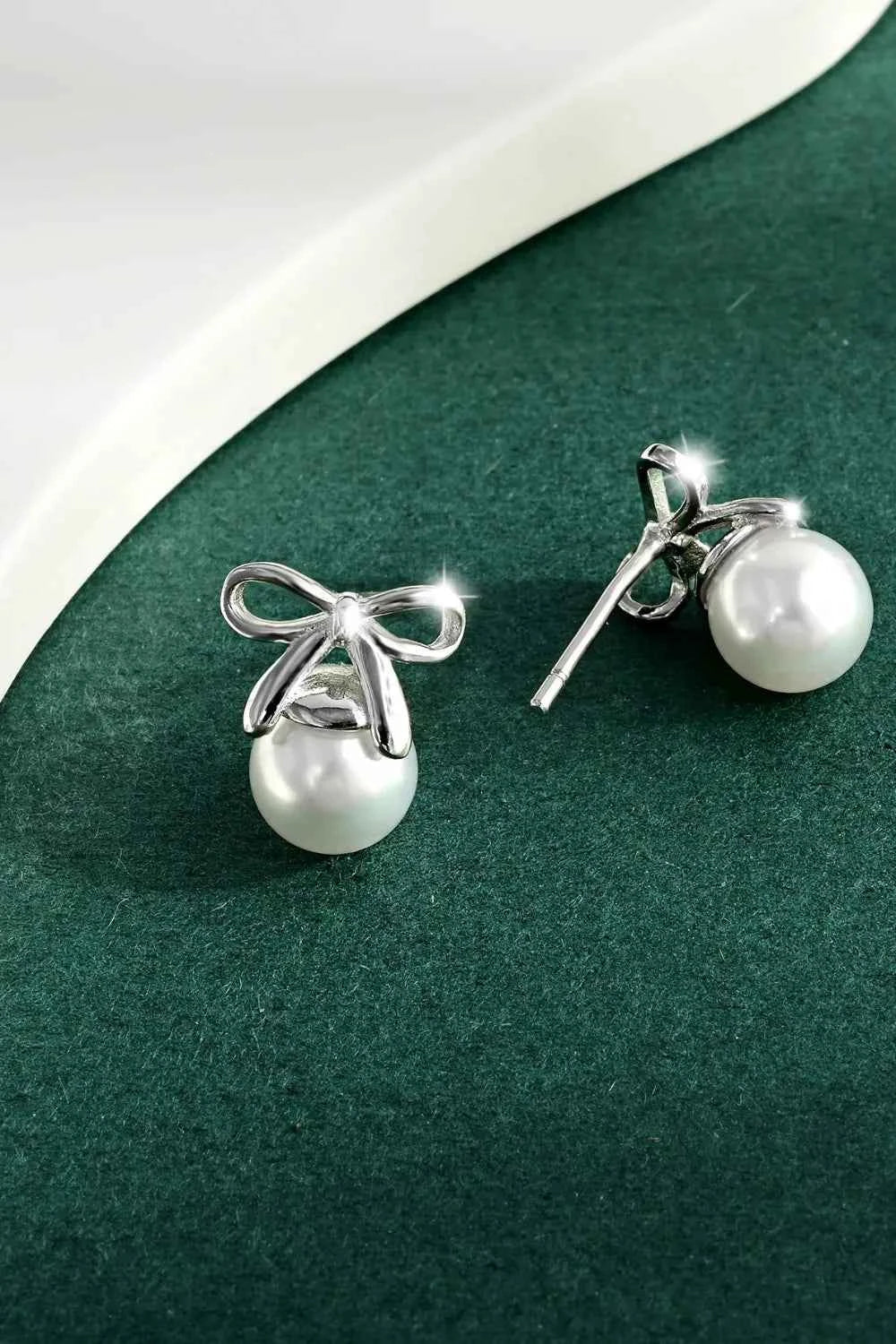 925 Sterling Silver Pearl Bow Earrings