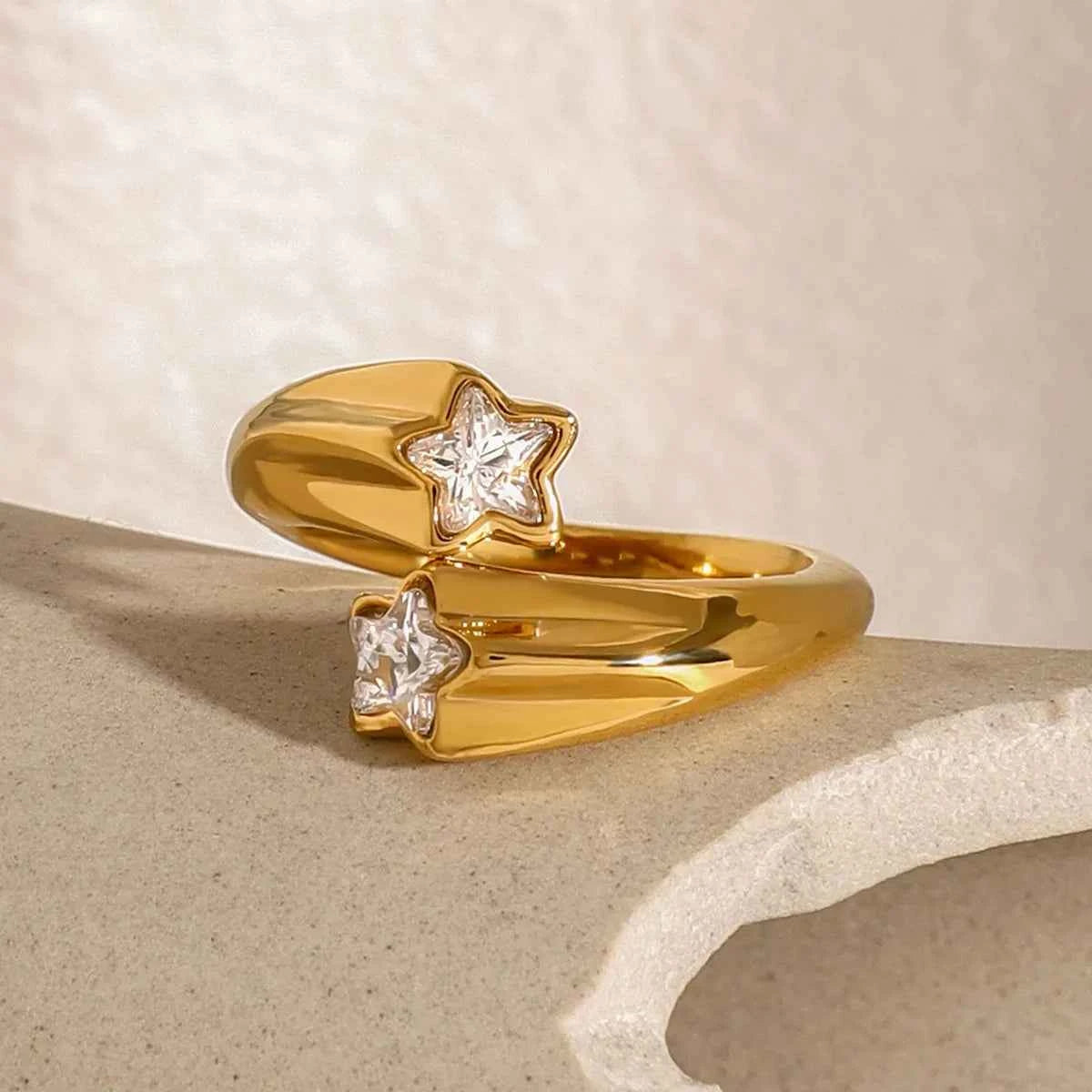 Star Crystal Gold Adjustable Ring