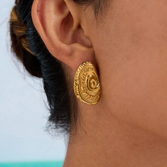 18K Gold-Plated Spiral Gold Stud Earrings - Mr. Gem & Company