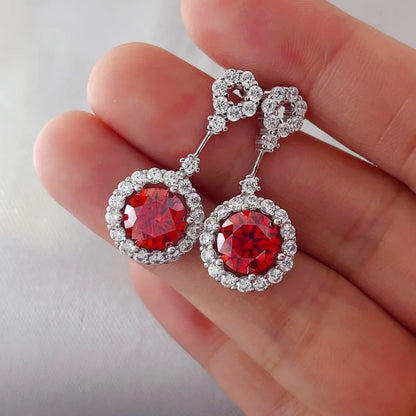 4 Carat Ruby Red Crystal Drop Earrings with Rhinestone Halo - Mr. Gem & Company