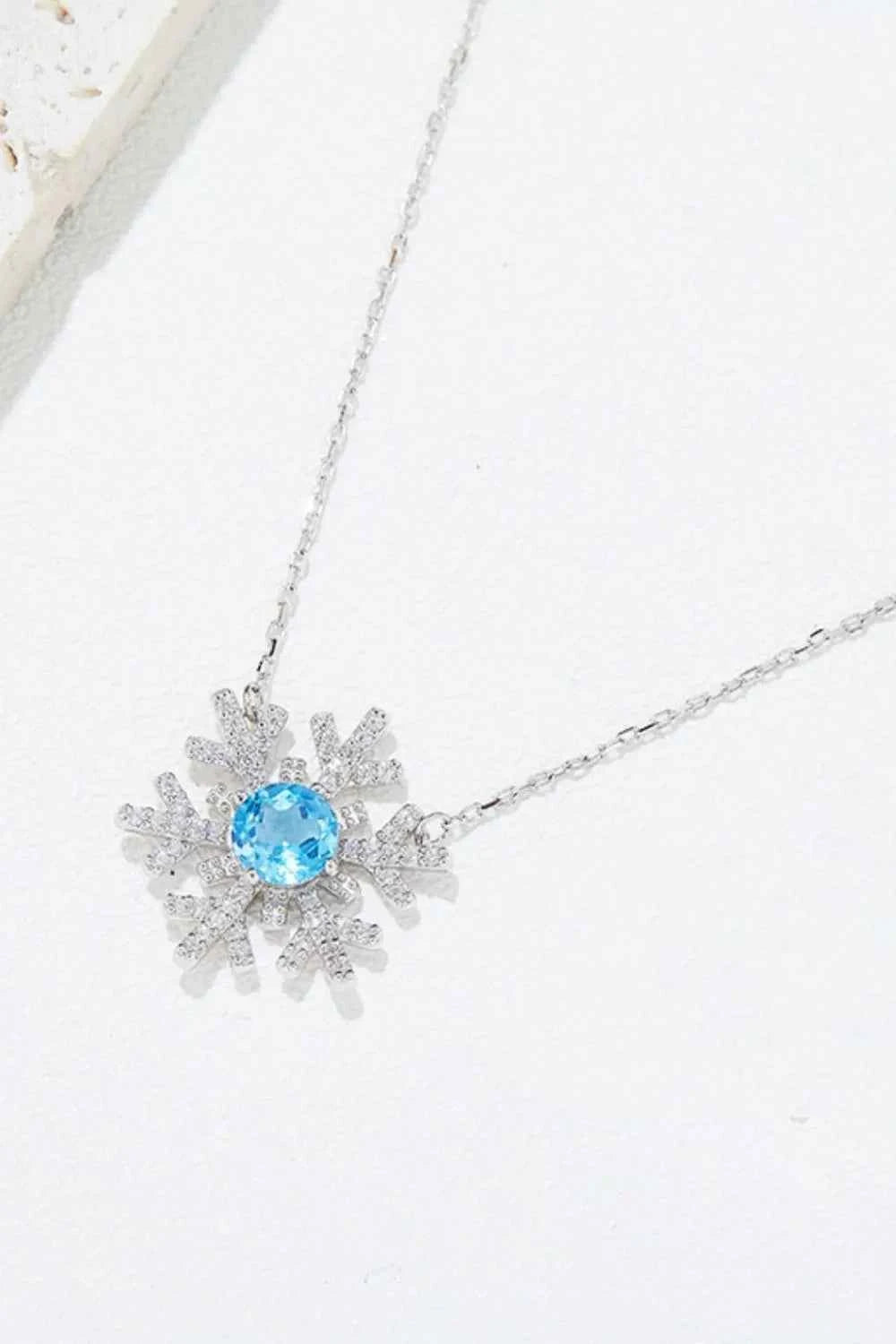 925 Sterling Silver Topaz Snowflake Shape Necklace
