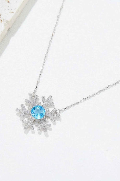 925 Sterling Silver Topaz Snowflake Shape Necklace
