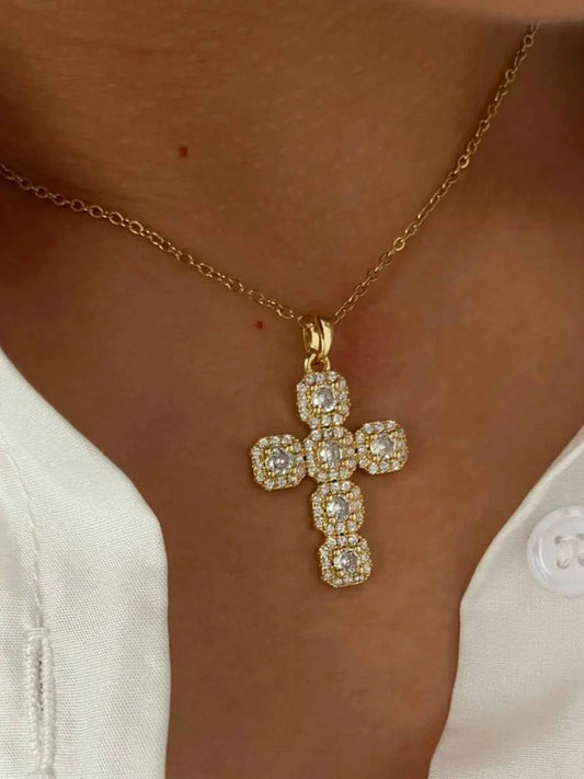 Stainless Steel Inlaid Zircon Cross Necklace