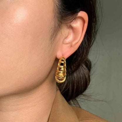 Stainless Steel Cutout C-Hoop Earrings