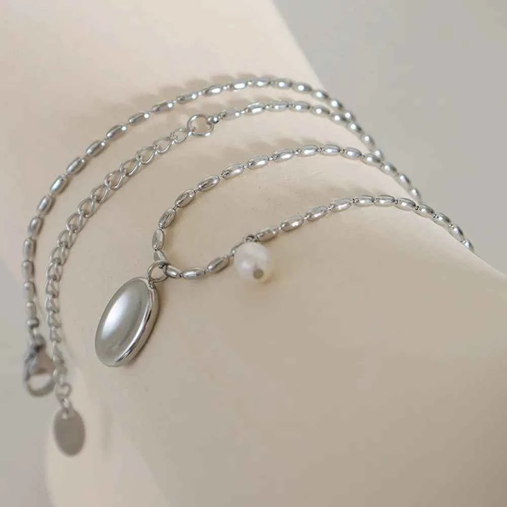 Titanium Steel Freshwater Pearl Pendant Necklace
