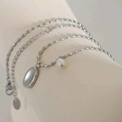 Titanium Steel Freshwater Pearl Pendant Necklace