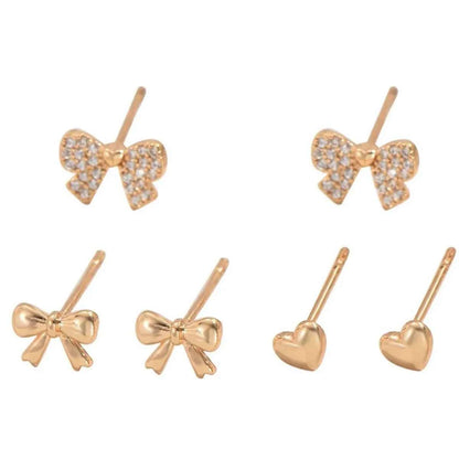 6 Piece Bow Heart Stud Earrings Set